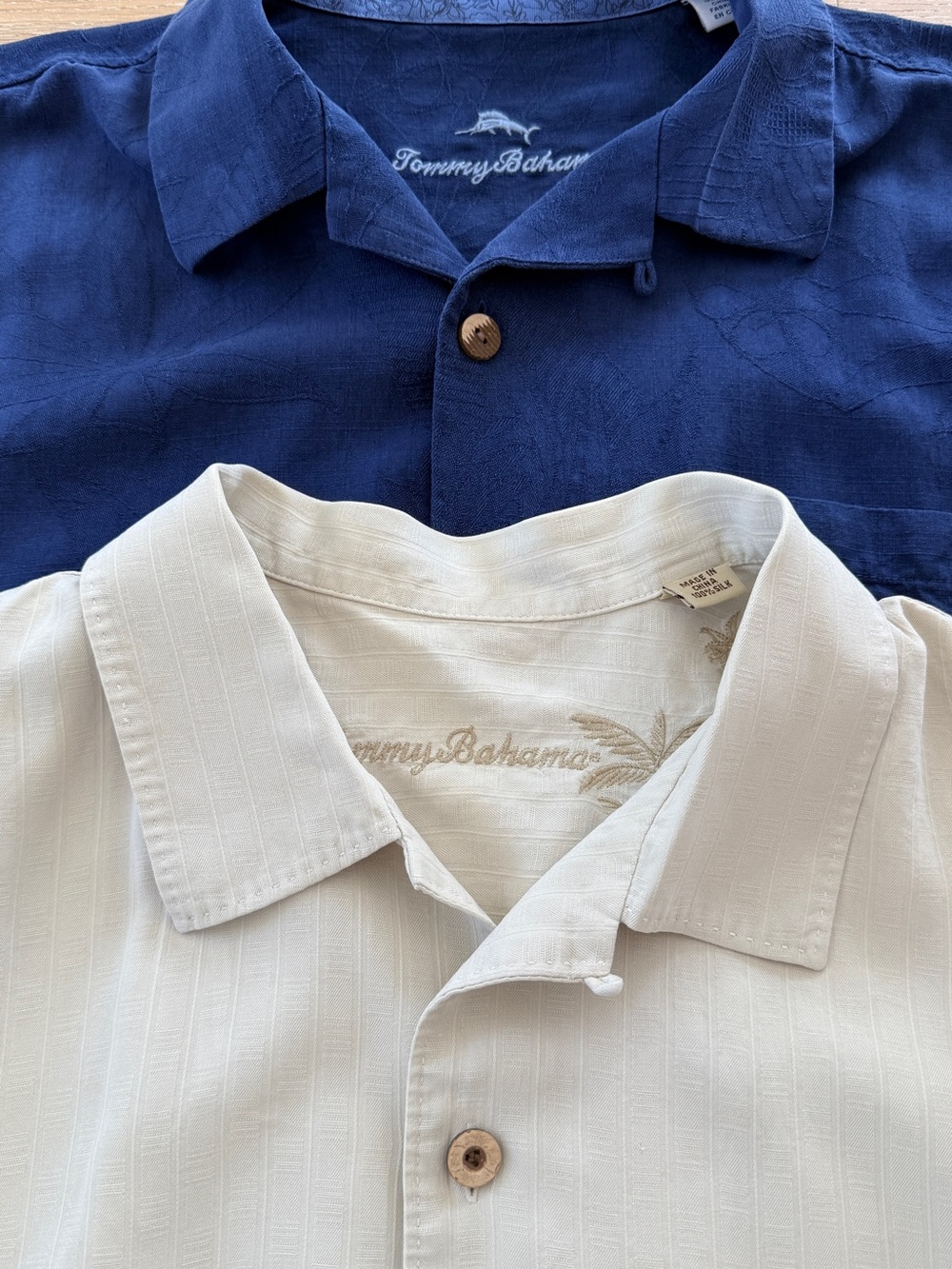 Tommy Bahama Navy and Off-White Camp Collar Button-Down Shirts - 2-Pack